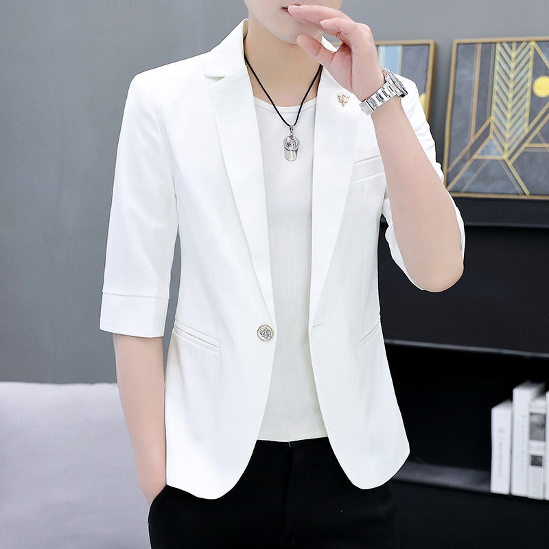 LOVECCR   Suit Men's One Suit Matching Summer Korean Style Trendy Fashion Dress 3/4 Sleeve Non-Ironing Casual Small Suit