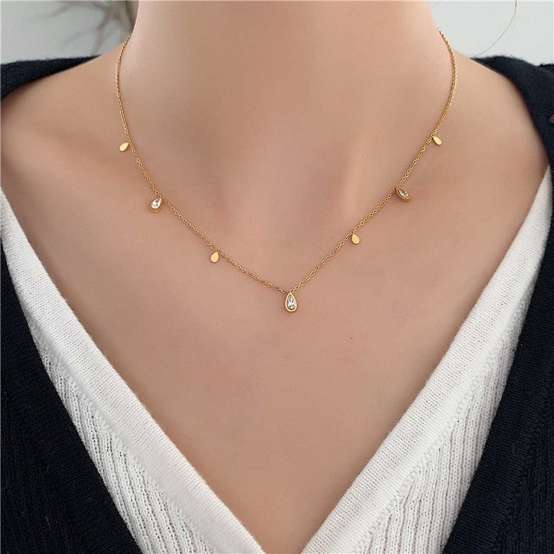 Water Drop Square Triangle Zircon Rhinestone Fragment Titanium Steel Gold-Plated Sparkling HOTan and NEWn Ins Clavicle Chain Necklace