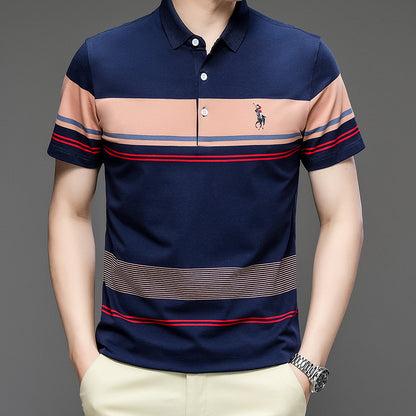 Men's Clothing  Summer New Pure Cotton Short Sleeve Men's T-shirt Striped Casual Polo Collar Men's Polo Shirt