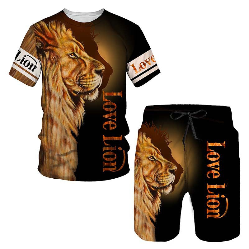 New  Cross Border Men's Suits 3D Digital Printing Animal Figure Short Sleeve Shorts Men's Beach Sports Pants