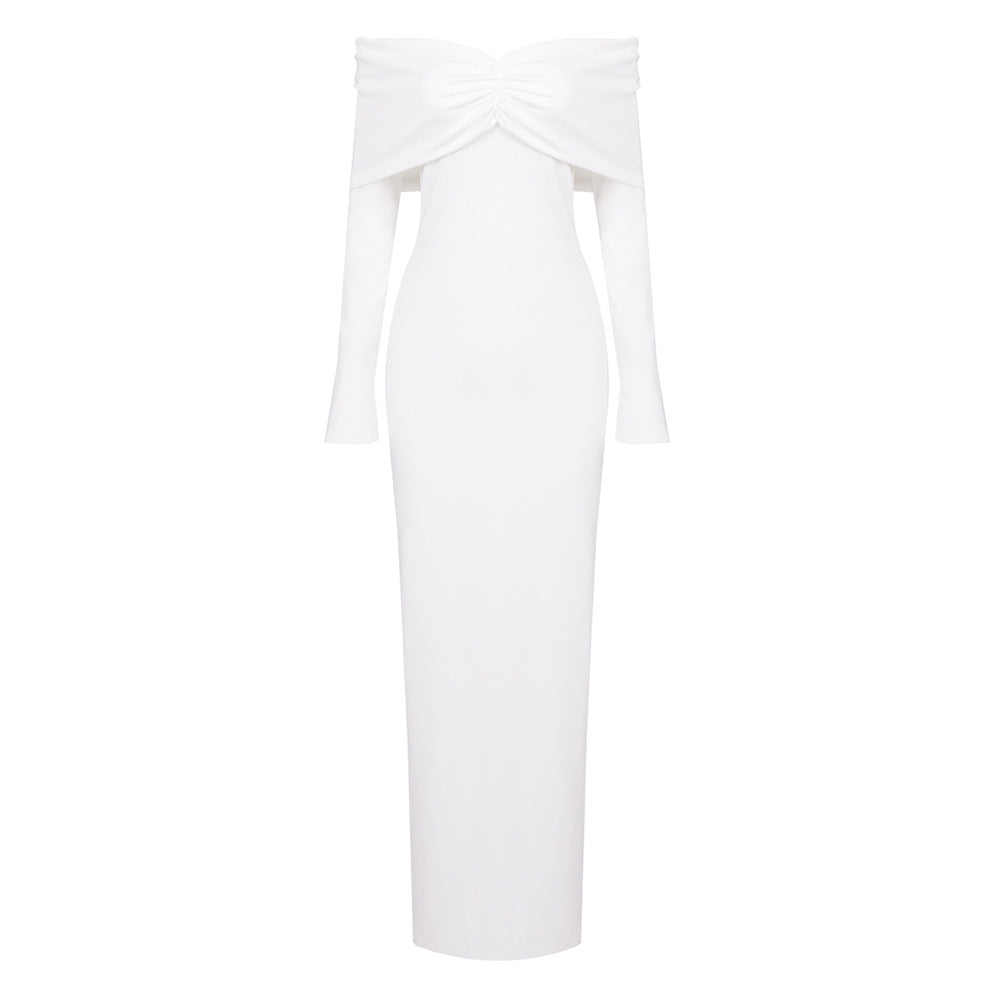 LOVECCR popular spring new white long-sleeved tube top pleated long 2025 women's  elastic primer dress