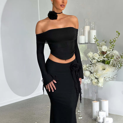 LOVECCR  foreign trade cross-border women's clothing Hot summer new fashionable and sexy tube top off-the-shoulder top long skirt set