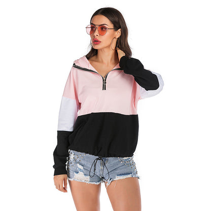 LOVECCR New Popular trade Popular, 2025 and popular autumn leopard print contrasting sweater women's long-sleeved bottoming hooded splicing hoodie