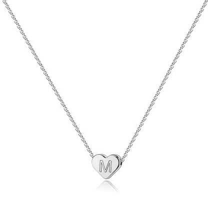 Cross-Border Love Engraved Letter Necklace Letter Heart-Shaped 26 Letters Pendant Necklace HOTan and NEWn Simple Clavicle Chain