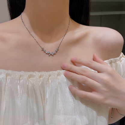 LOVECCR Light Luxury Minority All-Matching Graceful Pearl Necklace Super Fairy Sweet Fresh Loving Heart Zircon Titanium Steel Clavicle Chain Neck Chain