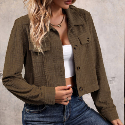 LOVECCR Europe and the United States  Hot autumn new corduroy jacket short coat lapel early autumn coat women