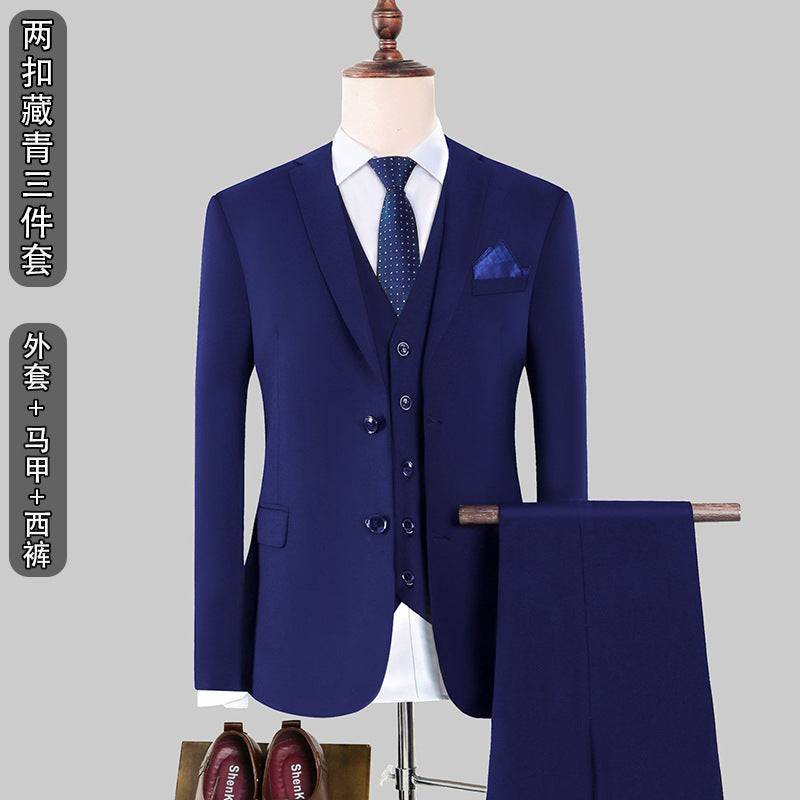 Suit Men's Suit Slim Fit Business Casual Wedding Work Korean Style Suit Three-Piece Business Suit Best Man Group Clothes