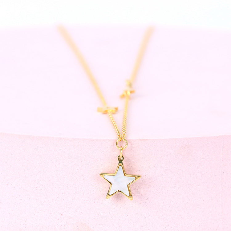 Xiaohongshu Hot Titanium Steel Necklace Multiple Five-Pointed Star Shell Stainless Steel Tower Clavicle Necklace Factory in Stock