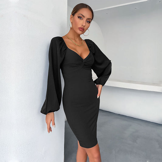 LOVECCR New popular new product pleated bra skirt long sleeve bubble sleeve sexy hip wrap dress wholesale