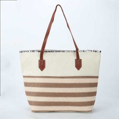 loveccr Cross-Border  Underarm Bag Women's Shoulder Bag Casual Messenger Bag Large Capacity Canvas Bag New Striped Beach Bag