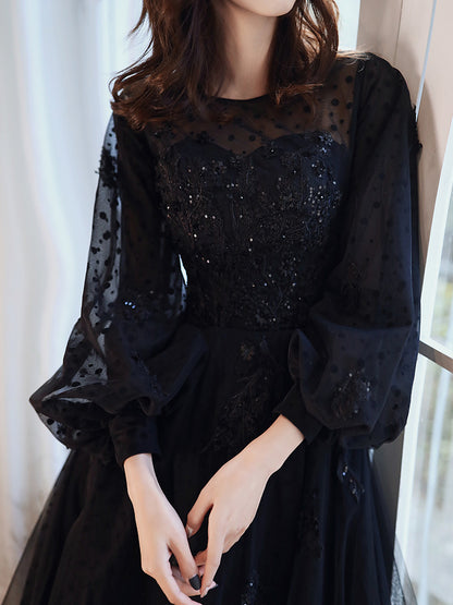 LOVECCR  Style Black Evening Dress 2022 New Long Sleeve Birthday Party Long Dress Performance Vocal Music Art Test Dress