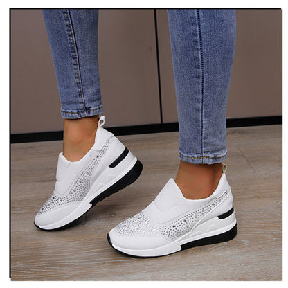 loveccr Plus Size Wedge Heels Women  Spring New Rhinestone Height Increasing Shoes High Heel Loafers Casual Sneaker Women