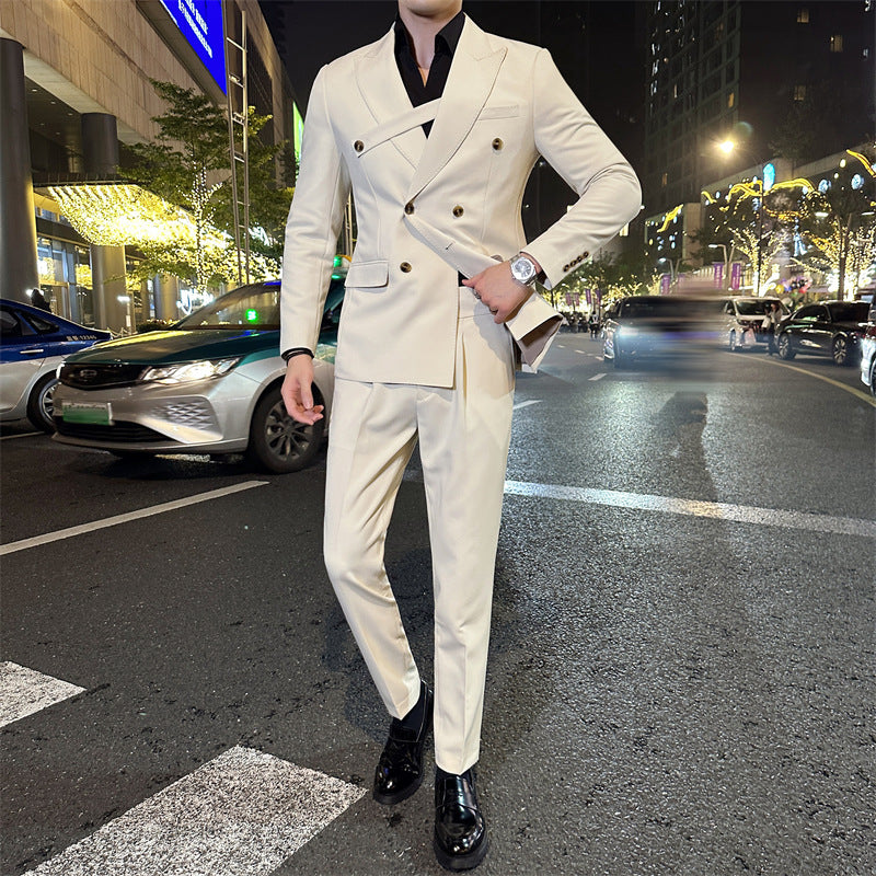 LOVECCR   Bridegroom Suit Suit Men's Double Breasted British Style Business Professional Formal Wear Slim Korean Wedding Dress Suit