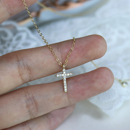 S925 Sterling Silver Diamond Cross Necklace Classic Exquisite Refined Grace Light Luxury Minority High-Grade Clavicle Chain