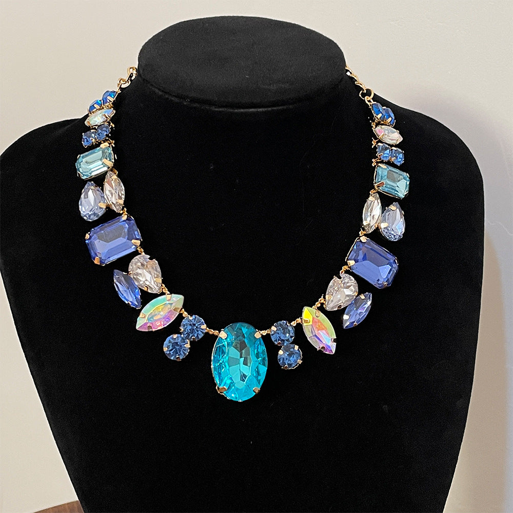 HOTan and NEWn Exaggerated and Personalized Full Diamond Necklace Colorful Gem Fashion Banquet Super Flash Necklace Light Luxury Female Star Accessories