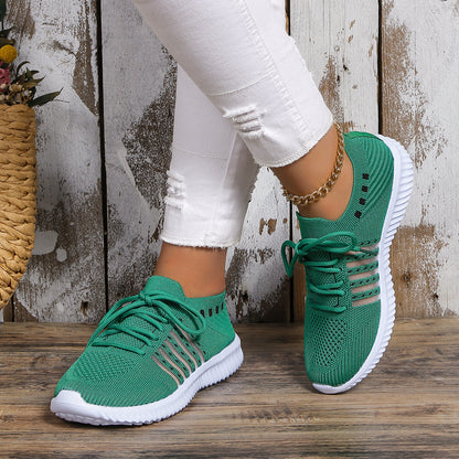 loveccr Foreign Trade plus Size Leisure Sneaker Female  HOTan and NEWn New Flying Woven Wedge round Head Lace-up Women's Breathable Mesh Shoes