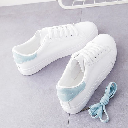 loveccr White Shoes for Female Students Korean Style Very Match Spring and Autumn Leather Flat Running Shoes Sneaker Breathable Women's Board Shoes