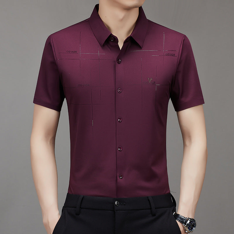 Summer New TikTok Same Style Men's Short-Sleeved Shirt Business Seamless Shirt