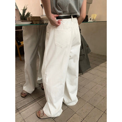 Yuanpai Bluepops2024 Spring New High Waist Wide Leg Jeans Korean Style Casual Straight Pants Female A4112