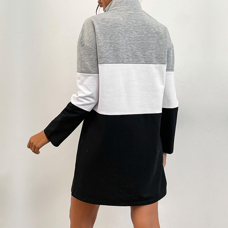 LOVECCR New Popular trade popular autumn new South East Asia zipper stand-up neck sweater black splicing sweater skirt