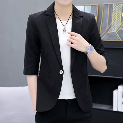 LOVECCR   Suit Men's One Suit Matching Summer Korean Style Trendy Fashion Dress 3/4 Sleeve Non-Ironing Casual Small Suit