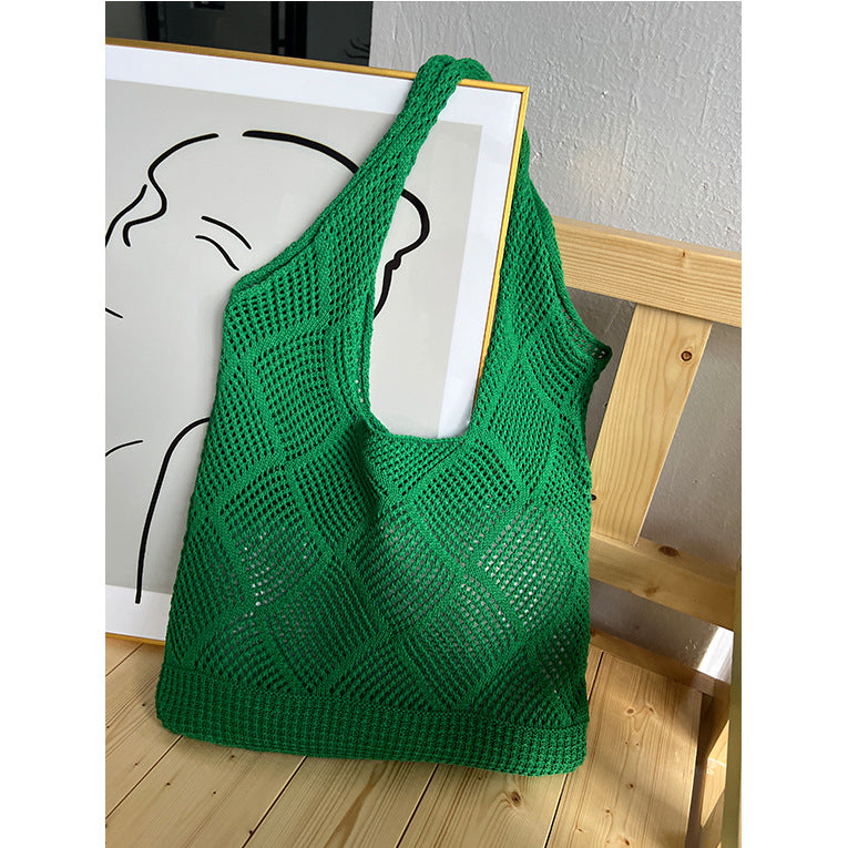 loveccr Cross-Border Knitted Bag Japanese and Korean Tote Bag Beach Bag Hollow Bag Shoulder Bag Woven Bag Ins Style