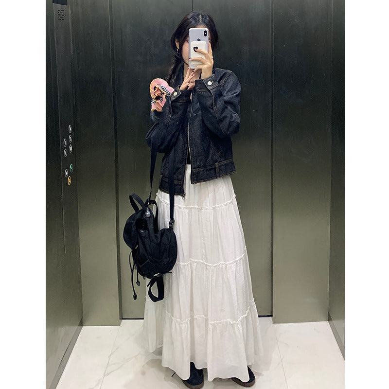 Nantao Korean Style Gentle Pleated Skirt Women's  Spring and Summer Elastic High Waist Cover Cross-Body Mid-Length A- line Cake Dress