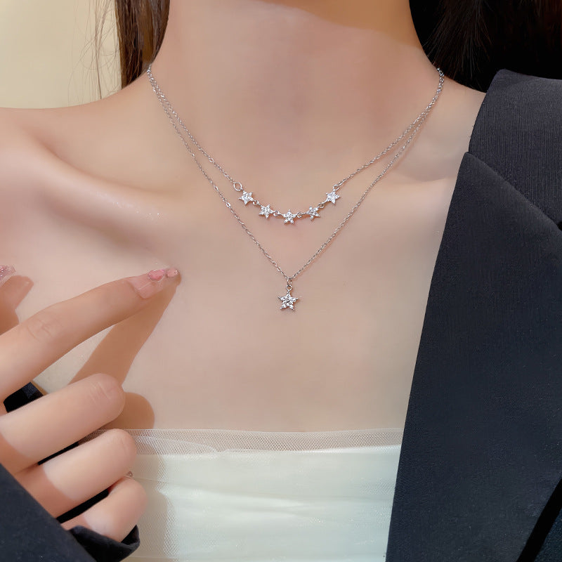 LOVECCR Light Luxury Minority All-Matching Graceful Pearl Necklace Super Fairy Sweet Fresh Loving Heart Zircon Titanium Steel Clavicle Chain Neck Chain