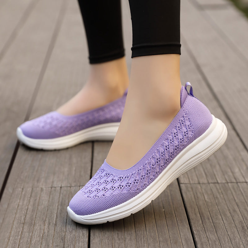 loveccr Summer New Women's Shoes Mesh Breathable Flat Mom Shoes Non-Slip Wear-Resistant Walking Shoes Women's Driving Shoes Mesh Shoes