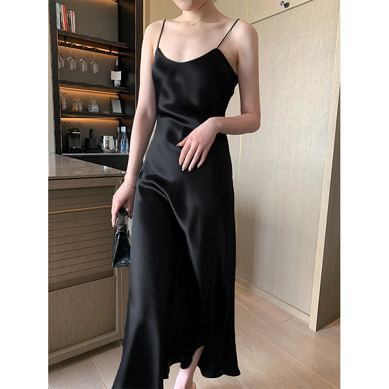 Spring and Summer Hot-Selling Acetic Acid Dress Satin Slim All-Match Internet Celebrity Halter Skirt TikTok Set Long Dress