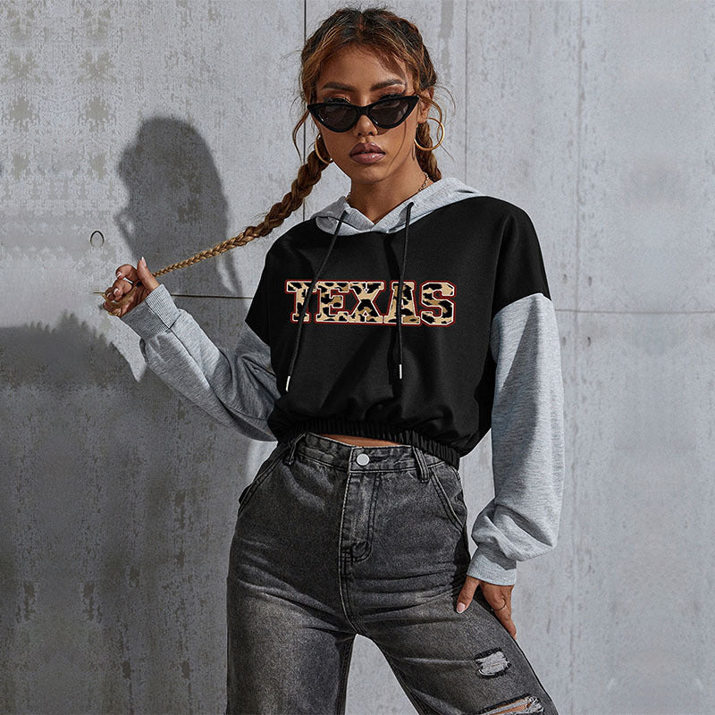 LOVECCR  Popular trade popular new products autumn 2025 short printed hoodie casual exposed button splicing hooded sweater women