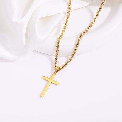 Titanium Steel Necklace Stainless Steel Boys High Sense Hemp Flowers Chain Double Layer Cross Fashion All-Match Non-Fading Pendant