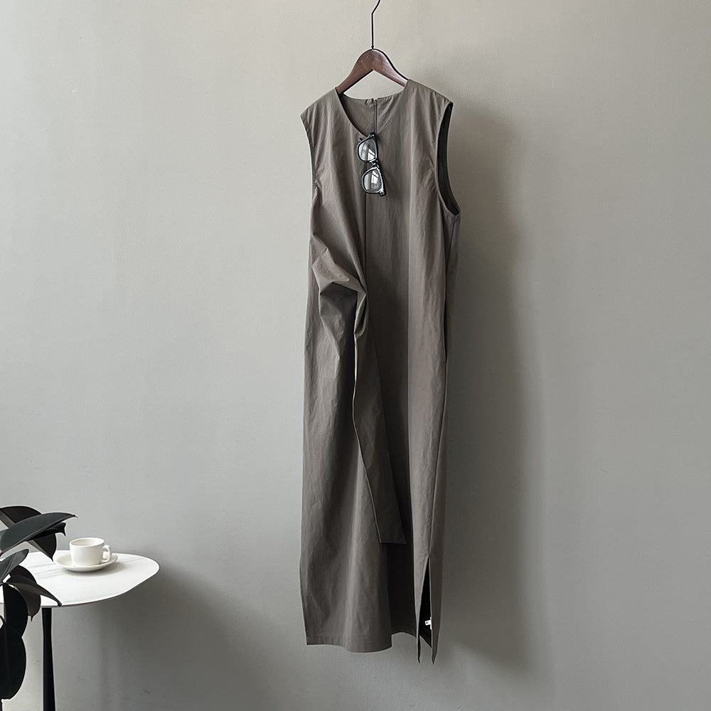 Yan Shuangfu Waist Belt Sleeveless Dress  Summer New Design Sense Tea Break  A- line Dress 9098