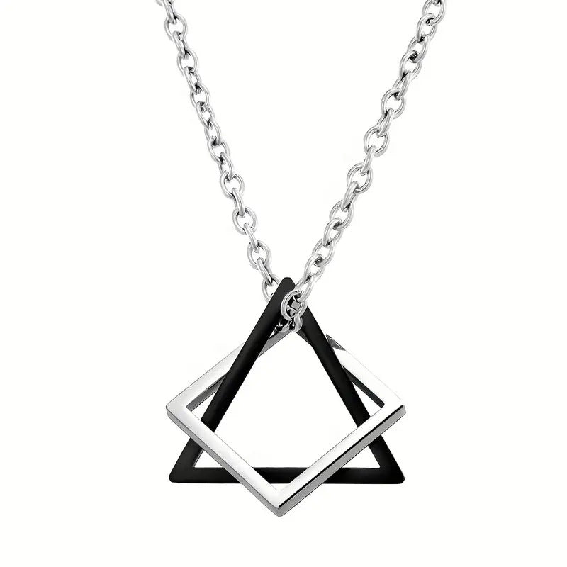 Cross-Border Geometric Triangle Square Combination Titanium Steel Hip Hop Necklace Men's Trendy Handsome Cool Earth Simple Pendant Accessories