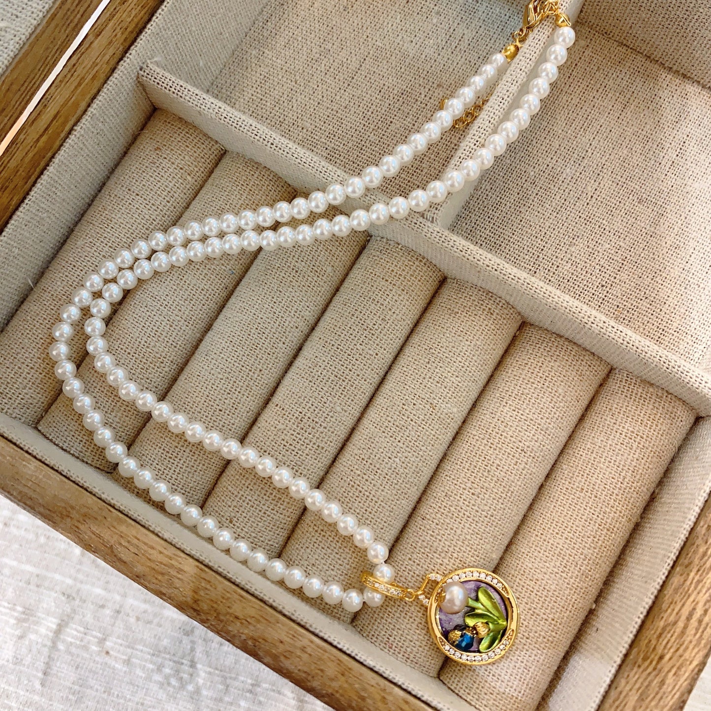 LOVECCR Oil Painting Natural Freshwater Pendant Fine Pearl Necklace Female Middle Ancient New Chinese Style National Style Light Luxury Minority Clavicle Chain Neck Chain