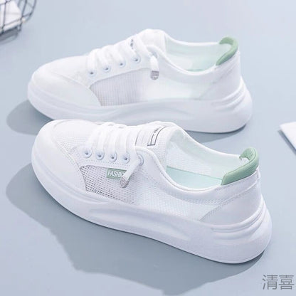 loveccr White Shoes Women's Summer  New Mesh Shoes Breathable Mesh Versatile Thin Casual Platform Spring and Summer Sports Board Shoes