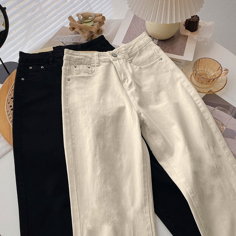 Apricot Straight Loose All-Match Daddy Jeans Women's Autumn and Winter High Waist High-Profile Figure Cropped Tappered Harem Pants