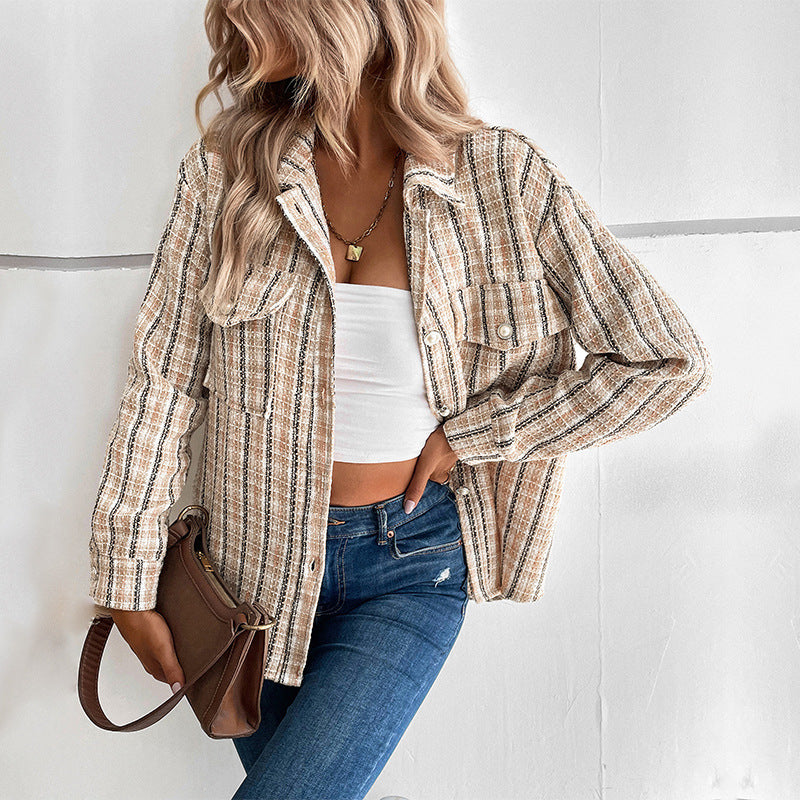 LOVECCR trade Hot autumn and winter new 2025 small fragrant design jacket retro  plaid cardigan