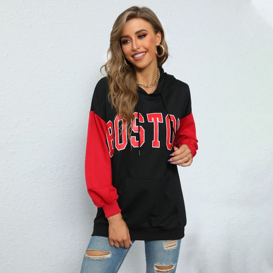 LOVECCR New popular autumn contrasting color hoodie 2025 letter printing casual sports hooded sweater women