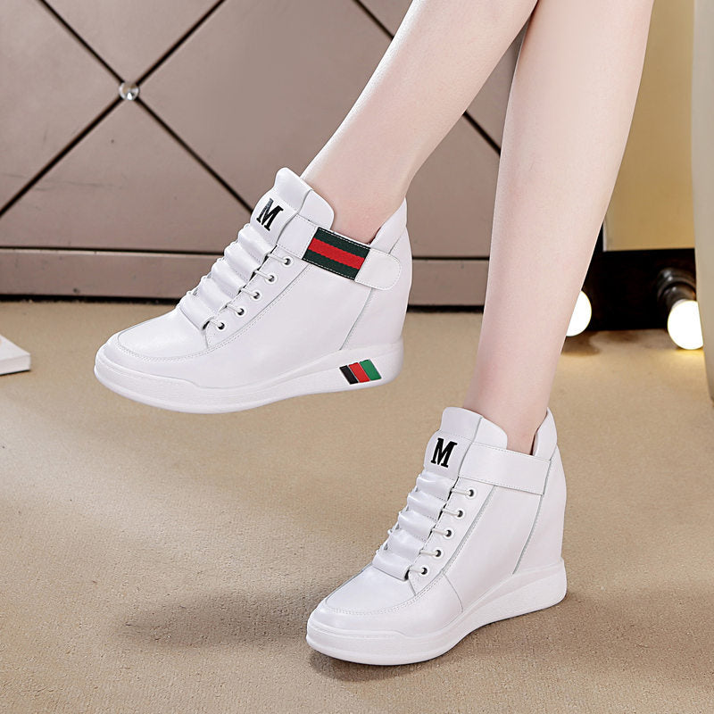 loveccr Height Increasing Insole Women's Shoes Korean Style Velcro Casual Shoes Wedge White Shoes  Spring/Summer 8cm Sneaker Pumps Women