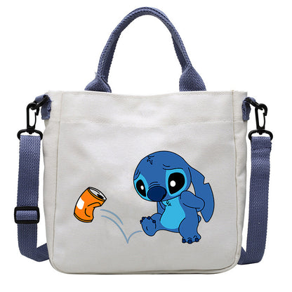 loveccr Anime Peripheral Stitch Canvas Bag Student Shoulder Bag Messenger Bag Detachable Shoulder Strap Handbag Tote Bag