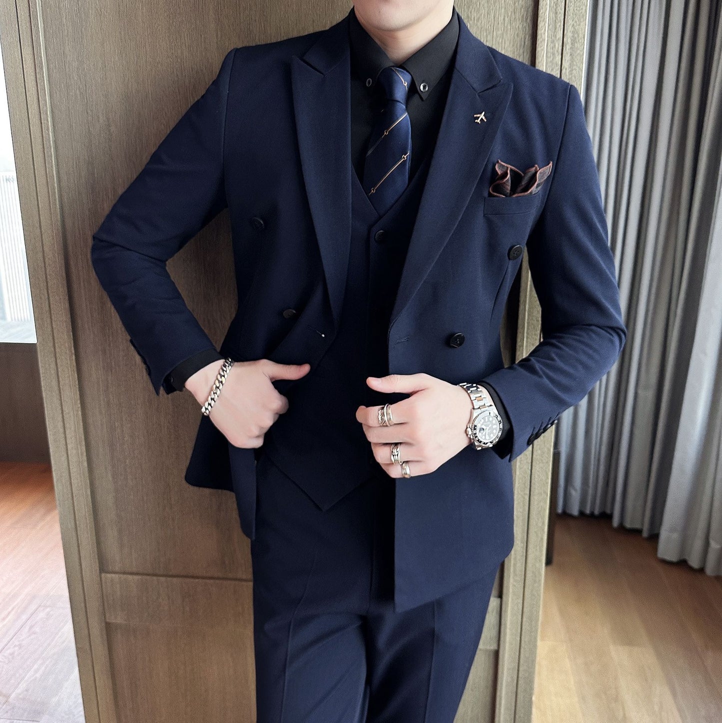 LOVECCR   23 Spring New Suit Slim Fit Business Casual plus Size Double Row Suit Men's Dress SJT9890-P210