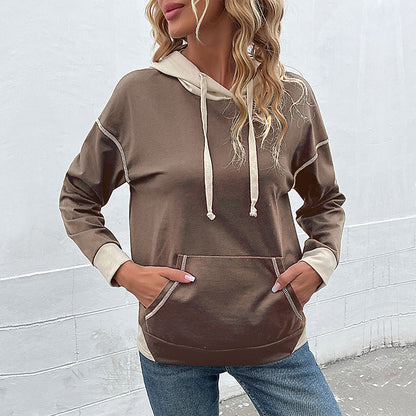 LOVECCR popular new autumn long-sleeved Popular trade women's clothing  New retro splicing retro hooded pullover sweater