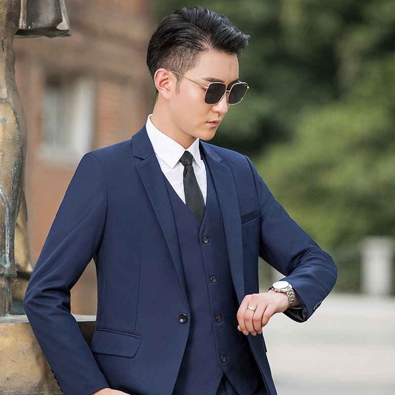 Suit Men's Suit Slim Fit Business Casual Wedding Work Korean Style Suit Three-Piece Business Suit Best Man Group Clothes