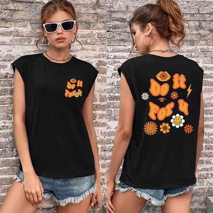 LOVECCR Cross-border new popular summer 2025 T-shirt vest round neck printed right-angle shoulder top Guangzhou sleeveless Popular trade T-shirt