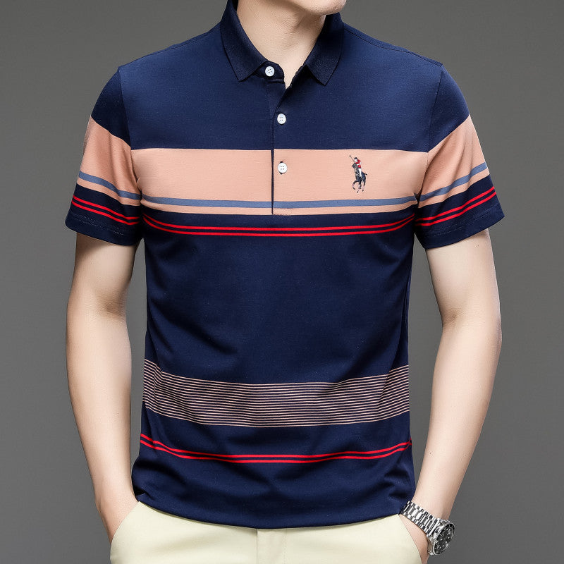 Men's Clothing  Summer New Pure Cotton Short Sleeve Men's T-shirt Striped Casual Polo Collar Men's Polo Shirt