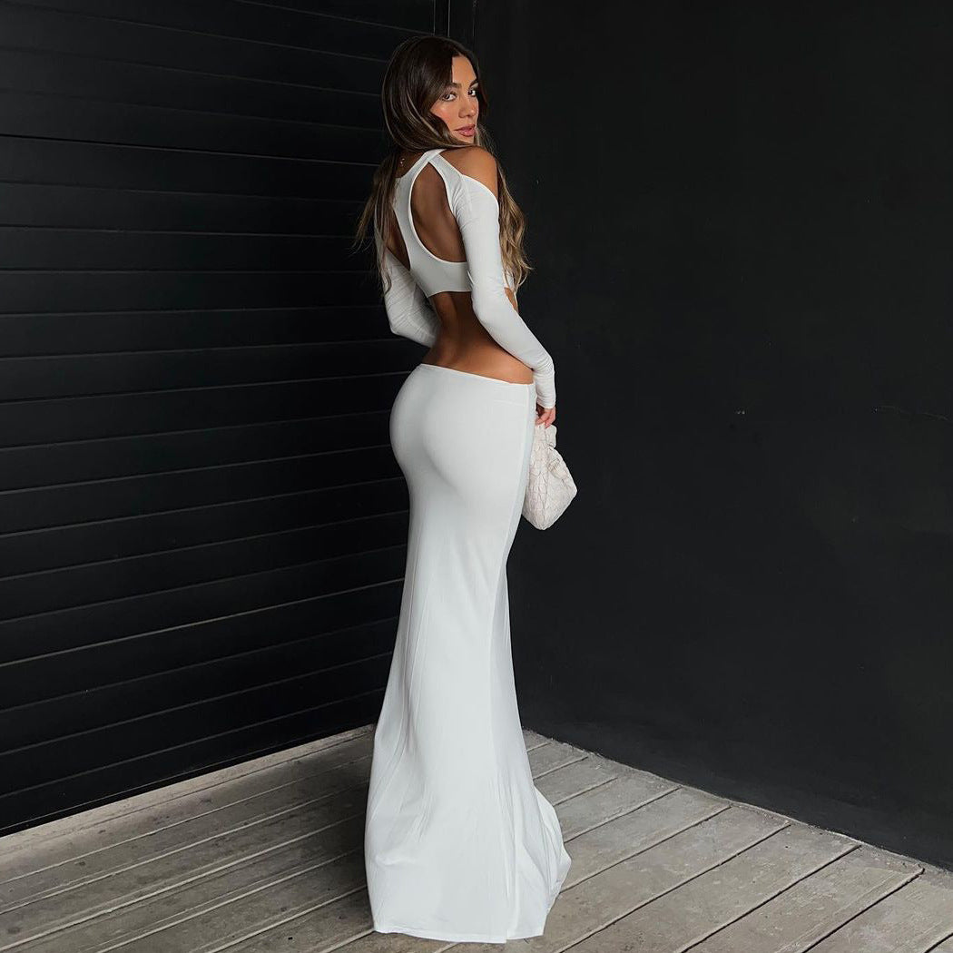 LOVECCR  cross-border  explosive Hot summer new fashionable and elegant long-sleeved hollow off-the-shoulder temperament dress