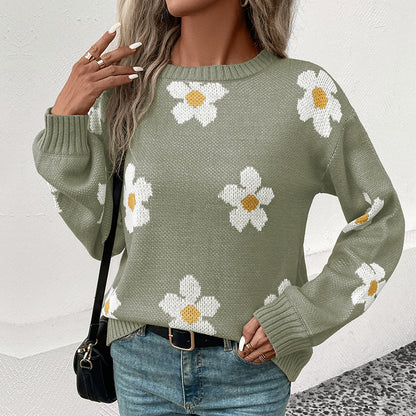 LOVECCR New Hot Trade Pullover Knitted Sweater Hot Autumn and Winter New 2025 Fashion Women's Clothing Long Sleeve Jacquard  Sweater