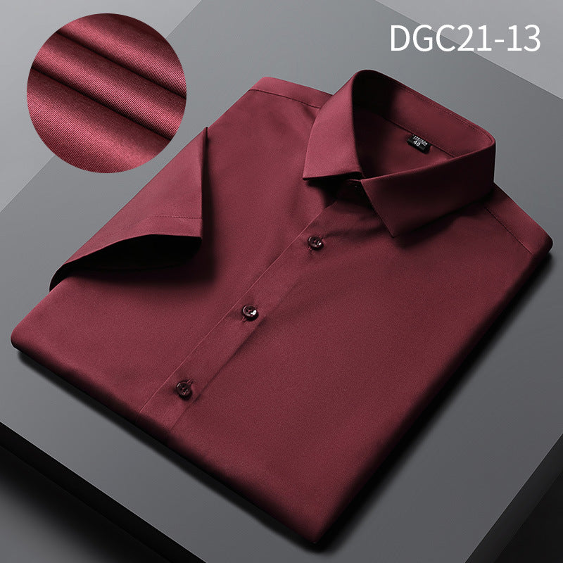 Short-Sleeved Shirt Men's Spring Summer Sweat Absorbing Breathable Shirt Korean Style Slim-Fitting Iron-Free Anti-Wrinkle Solid Color Simple Men's Shirt