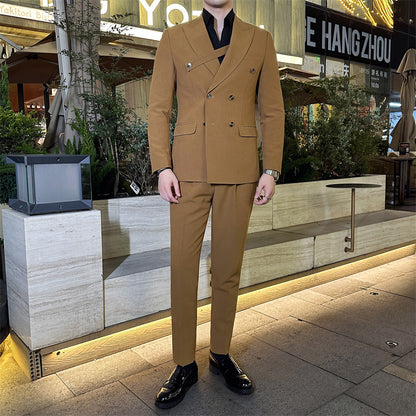 LOVECCR   Bridegroom Suit Suit Men's Double Breasted British Style Business Professional Formal Wear Slim Korean Wedding Dress Suit